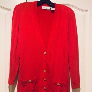 Long Red L/S Button Up Sweater